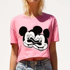 Zara Disney Mickey Mouse Glitch Cropped Tee NWT